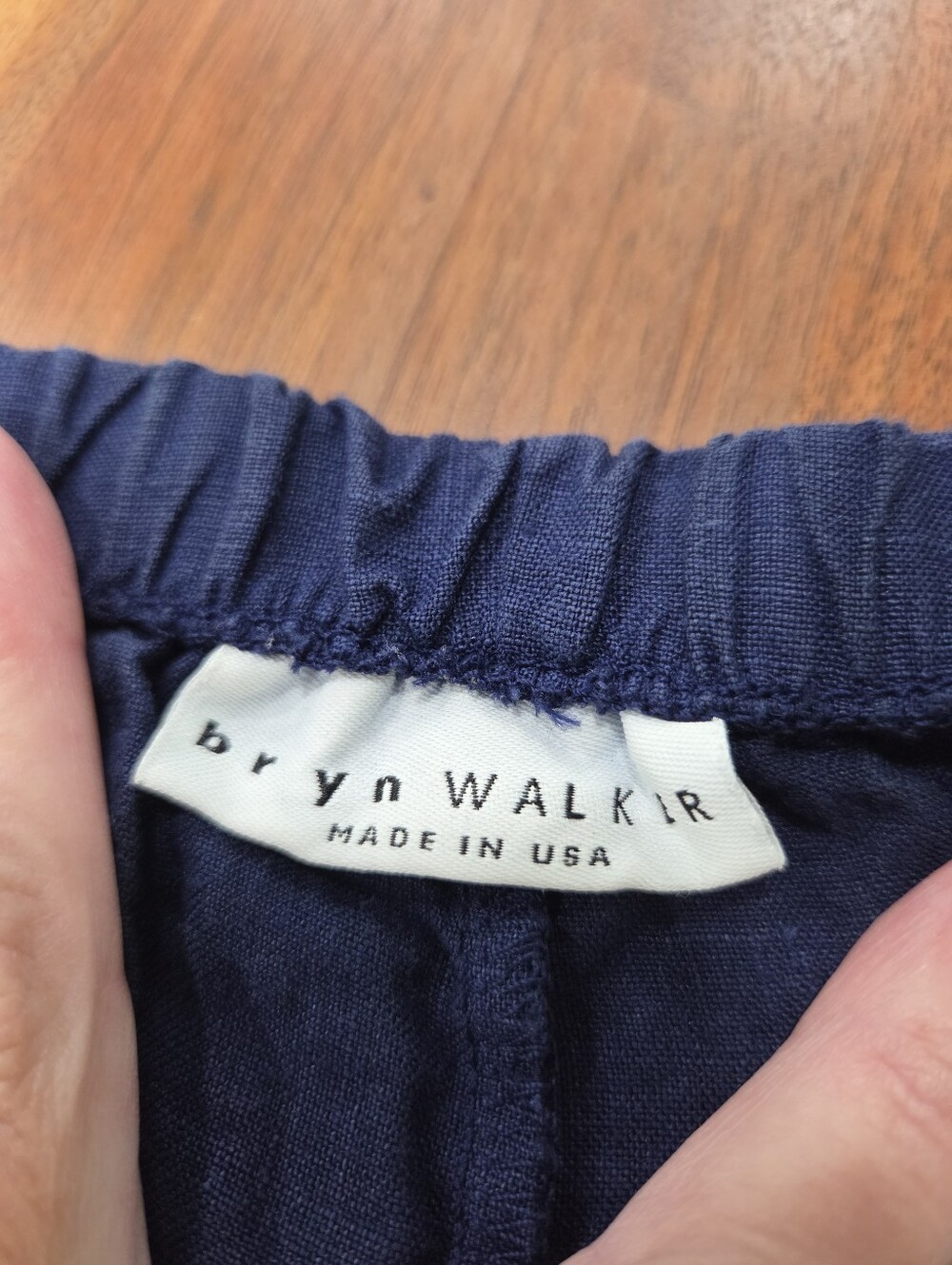 bryn Walker Navy Wide-Leg Linen Pants Made In USA  Elastic Waist - Picture 2 of 10